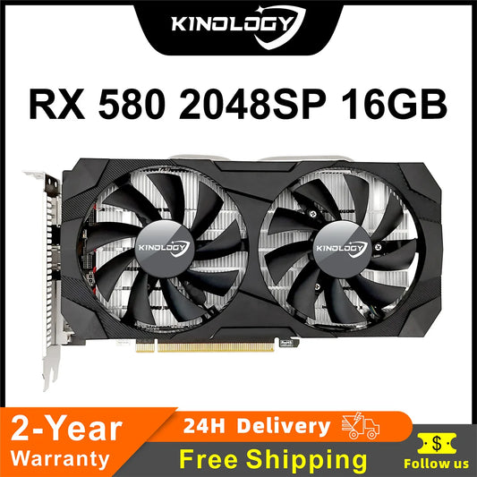Kinology AMD RX 580 16GB Gaming Graphics Card GDDR5 GPU 256-bit PCI-E 3.0X16 RX580 16G Desktop Computer Video Office